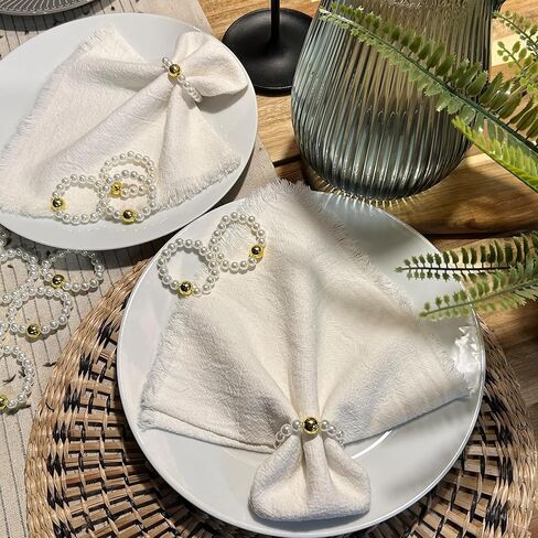 100 قطعة حلقات منديل اللؤلؤ القابل للتصرف مع حبة الذهب حامل مناديل مرن أنيق لحفل الزفاف عشاء ديكور للطاولات in Kuwait