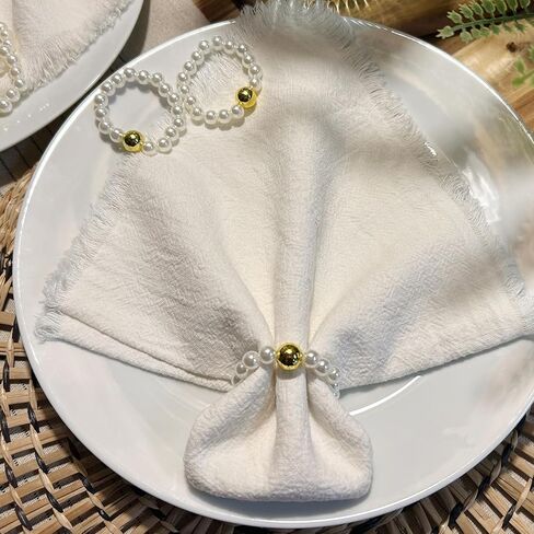 100 قطعة حلقات منديل اللؤلؤ القابل للتصرف مع حبة الذهب حامل مناديل مرن أنيق لحفل الزفاف عشاء ديكور للطاولات in Kuwait