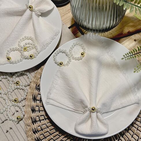 100 قطعة حلقات منديل اللؤلؤ القابل للتصرف مع حبة الذهب حامل مناديل مرن أنيق لحفل الزفاف عشاء ديكور للطاولات in Kuwait