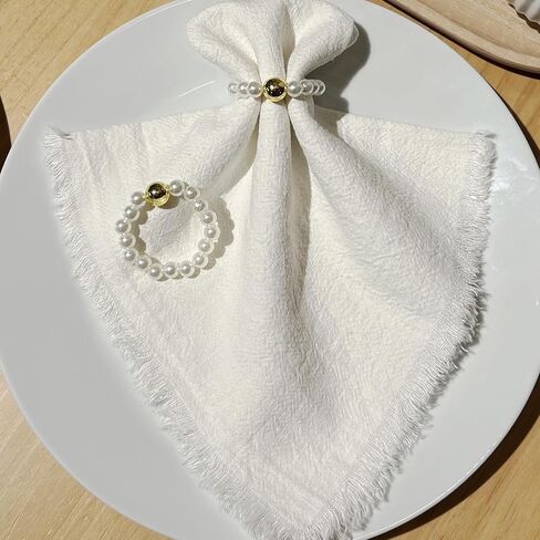 100 قطعة حلقات منديل اللؤلؤ القابل للتصرف مع حبة الذهب حامل مناديل مرن أنيق لحفل الزفاف عشاء ديكور للطاولات in Kuwait