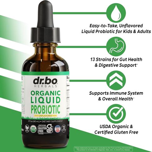 Organic Liquid Probiotic Drops Supplement - Organic Probiotics for Kids, Women & Men, Digestive Gut Health - Vegan Acidophilus Probiotics, Kid Flora Toddler Liquid Probiotic for Kids, Womens, Men 2 Oz in Saudi Arabia