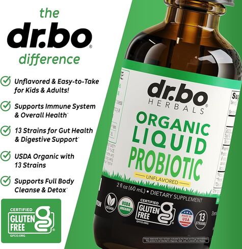 Organic Liquid Probiotic Drops Supplement - Organic Probiotics for Kids, Women & Men, Digestive Gut Health - Vegan Acidophilus Probiotics, Kid Flora Toddler Liquid Probiotic for Kids, Womens, Men 2 Oz in Saudi Arabia
