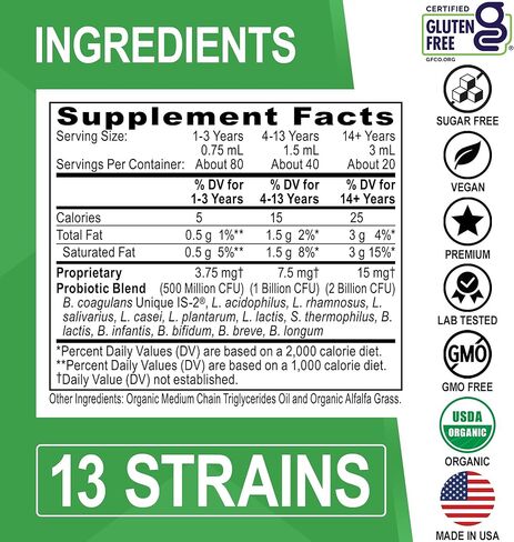Organic Liquid Probiotic Drops Supplement - Organic Probiotics for Kids, Women & Men, Digestive Gut Health - Vegan Acidophilus Probiotics, Kid Flora Toddler Liquid Probiotic for Kids, Womens, Men 2 Oz in Saudi Arabia