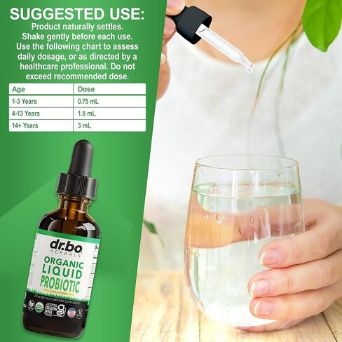Organic Liquid Probiotic Drops Supplement - Organic Probiotics for Kids, Women & Men, Digestive Gut Health - Vegan Acidophilus Probiotics, Kid Flora Toddler Liquid Probiotic for Kids, Womens, Men 2 Oz in Saudi Arabia