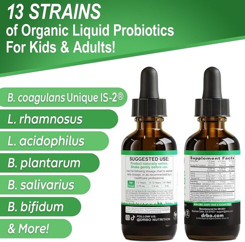 Organic Liquid Probiotic Drops Supplement - Organic Probiotics for Kids, Women & Men, Digestive Gut Health - Vegan Acidophilus Probiotics, Kid Flora Toddler Liquid Probiotic for Kids, Womens, Men 2 Oz in Saudi Arabia