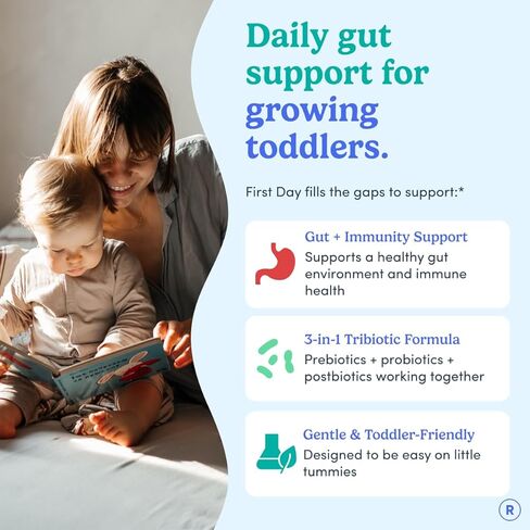 اليوم الأول علكة تريبيوتيك للأطفال الصغار (الأعمار 2-3 سنوات) | علكات بروبيوتيك للأطفال | 3 في 1 Pre + Pro + Postbiotics لصحة الجهاز الهضمي والمناعي للأطفال - الكيوي، 60 قطعة (كمية تكفي لمدة 30 يومًا) in Kuwait