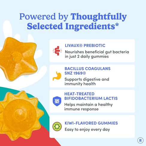 اليوم الأول علكة تريبيوتيك للأطفال الصغار (الأعمار 2-3 سنوات) | علكات بروبيوتيك للأطفال | 3 في 1 Pre + Pro + Postbiotics لصحة الجهاز الهضمي والمناعي للأطفال - الكيوي، 60 قطعة (كمية تكفي لمدة 30 يومًا) in Kuwait
