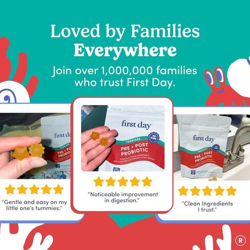 اليوم الأول علكة تريبيوتيك للأطفال الصغار (الأعمار 2-3 سنوات) | علكات بروبيوتيك للأطفال | 3 في 1 Pre + Pro + Postbiotics لصحة الجهاز الهضمي والمناعي للأطفال - الكيوي، 60 قطعة (كمية تكفي لمدة 30 يومًا) in Kuwait