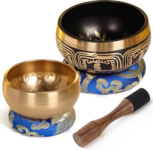 2-Pack Tibetan Singing Bowls Set - 100% Handmade in Nepal, Sound Bowl Meditation Set for Yoga, Chakra Healing, Meditation Gifts, Unique Gifts for Women in Kuwait