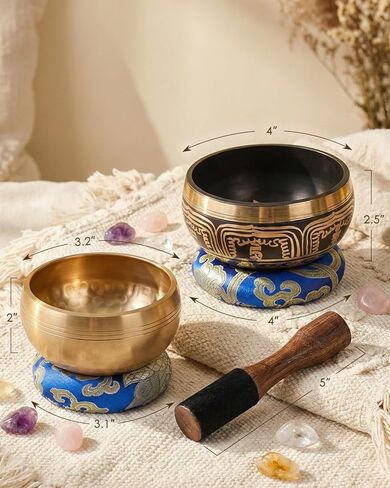 2-Pack Tibetan Singing Bowls Set - 100% Handmade in Nepal, Sound Bowl Meditation Set for Yoga, Chakra Healing, Meditation Gifts, Unique Gifts for Women in Kuwait