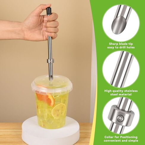 مجموعة من 5 قطع من خرامة المصاصة، مجموعة لوازم حامل عصير الليمون مع أداة ثقب المصاصة للأغطية البلاستيكية، وخلاط لعصير الليمون والكوكتيل، وأكواب عصير الليمون القابلة لإعادة الاستخدام. in Kuwait