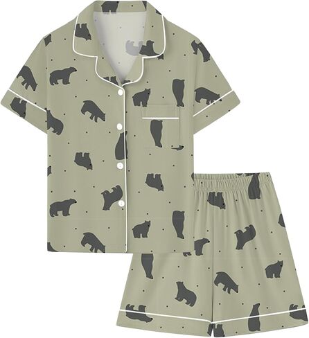Umeyda Boys 100 ٪ Cotton Pajamas Set Kids Soft Short Sleeve Wear 2 PCS Button-Up Comfy PJS Met للأعمار 4-12 in Saudi Arabia