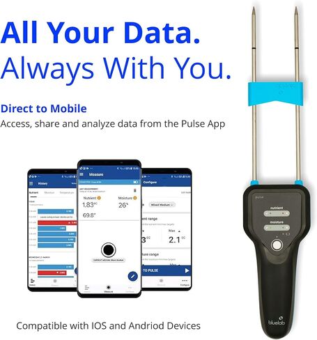 Bluelab Pulse Meter - Handheld Digital Soil Meter Measures Nutrients (TDS), Moisture & Temperature directly from the Root Zone - Grow Healthier Plants with Fast, Accurate Measurements in Saudi Arabia