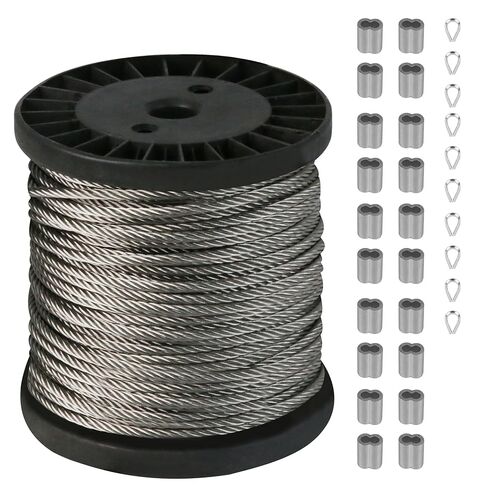 حبل سلكي بطول 200 قدم، مجموعة حبل سلكي 1/5 بوصة، كابل من الفولاذ المقاوم للصدأ 304، حبل كابل طائرة بطول 7 × 19 لتعريشة ملابس Zipline في الفناء in Kuwait
