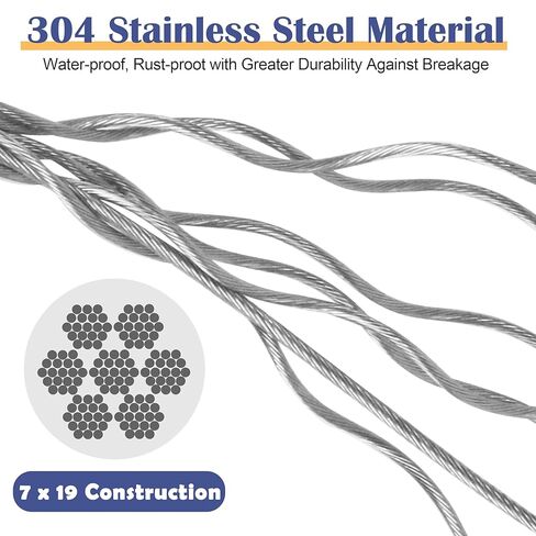 حبل سلكي بطول 200 قدم، مجموعة حبل سلكي 1/5 بوصة، كابل من الفولاذ المقاوم للصدأ 304، حبل كابل طائرة بطول 7 × 19 لتعريشة ملابس Zipline في الفناء in Kuwait