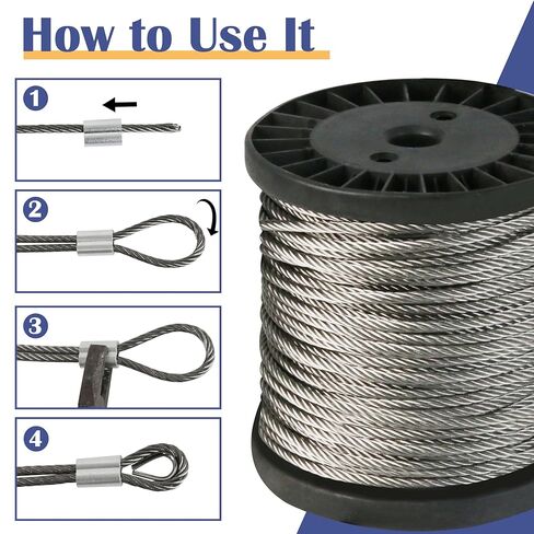 حبل سلكي بطول 200 قدم، مجموعة حبل سلكي 1/5 بوصة، كابل من الفولاذ المقاوم للصدأ 304، حبل كابل طائرة بطول 7 × 19 لتعريشة ملابس Zipline في الفناء in Kuwait