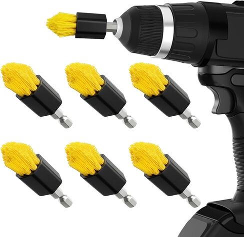 Holikme 6 Piece Drill Tapered Brushes,Crevice Cleaning Brush，3/4"W Drill Brush Attachment Set, Multifunctional Gap Cleaning Brush Tool, Detailing Brushes for Corners Tile &Grout，Bathroom Gap Brush in Kuwait