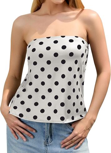 Womens Polka Dots Strapless Satin Tube Tops Casual Cute Off Shoulder Shirts Sleeveless Bandeau Tops Y2k Summer Silk Tank Tops in Kuwait