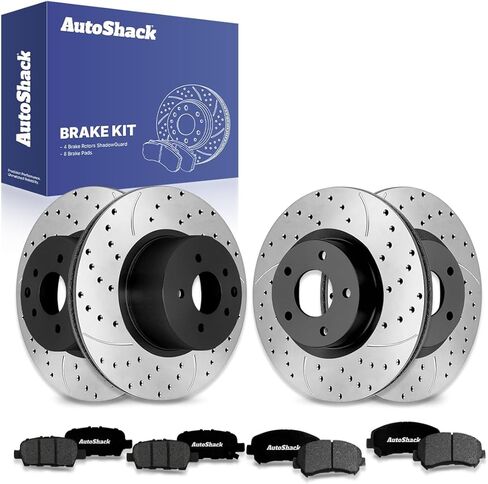 وسادات فرامل سيراميك أمامية وخلفية محفورة ومشقوقة من AutoShack | بديل لسيارة نيسان روج 2008-2013 2014-2015 روج سيليكت AWD | فضة مطلية بالزنك | طقم فرامل 12 قطعة | سيلفر شيلد برو in Saudi Arabia