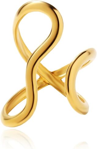 Chunky Rings for Women,Gold Silver Two Tone Asymmetrical Wavy Curve Open Ring Dainty Adjustable Stainless Steel Wrap Around Ring Fashion Minimalist Statement Jewelry Accessories in Saudi Arabia