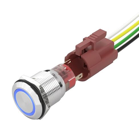 مفتاح زر ضغط LED أزرق 19 ملم، قفل SPDT 1NO 1NC 5A 12-24 فولت، فولاذ مقاوم للصدأ مقاوم للماء IP67 مع قابس مقبس سلكي - حلقة مضيئة 0.75 بوصة in Saudi Arabia