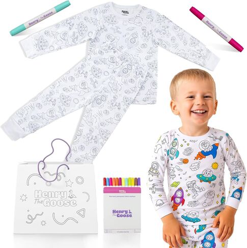 تلوين بيجامات للأطفال المصنوعة من القطن الأصلي | Kids Pajamas Girls & Boys مع 12 علامة غير سامة لتخصيص ملابس النوم الخاصة بهم بتصميمات فريدة | هدية مثالية للفتيات والفتيان (6 سنوات) in Kuwait