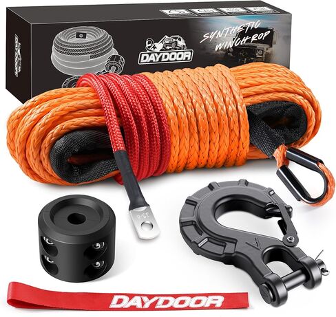 DAYDOOR Synthetic Winch Rope, 1/4'' x 50ft 10,000LBS Synthetic Winch Line, Winch Cable for Offroad Vehicle 4WD ATV UTV, Synthetic Rope with Forged Winch Hook and Rubber Stopper (Gray) in Kuwait