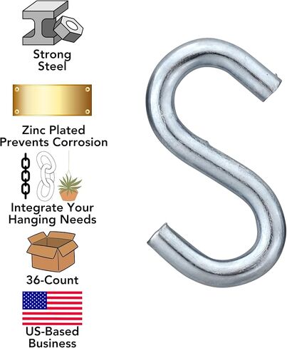 Harrier Hardware #7 x 1.5-Inch Zinc-Plated Steel S-Hooks, 36-Count, 60-Pound Capacity in Kuwait