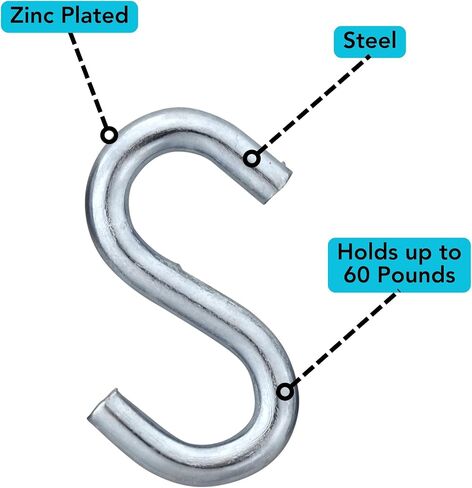 Harrier Hardware #7 x 1.5-Inch Zinc-Plated Steel S-Hooks, 36-Count, 60-Pound Capacity in Kuwait
