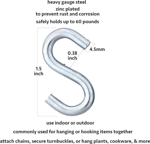 Harrier Hardware #7 x 1.5-Inch Zinc-Plated Steel S-Hooks, 36-Count, 60-Pound Capacity in Kuwait