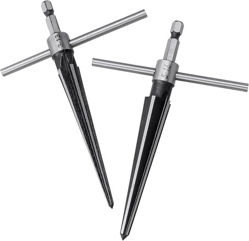 قطعتان من مخرطة دبوس الجسر، مجموعة مخرطة مستدقة بمقبض على شكل حرف T للجيتار، 6 مقبض ثقب دبوس جسر الجيتار المدبب 3-13 مم (1/8 بوصة - 1/2 بوصة) و5-16 مم in Kuwait