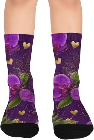 جوارب أوركيد ذهبية على شكل قلب للمشي لمسافات طويلة - جوارب شتوية حرارية سميكة دافئة للأطفال الصغار للأولاد والبنات للمدرسة، والارتداء اليومي والأنشطة الخارجية in Kuwait