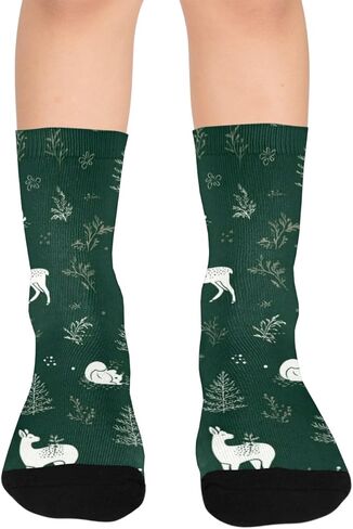 جوارب Woodland Creatures Green للمشي لمسافات طويلة - جوارب شتوية حرارية سميكة دافئة للأولاد والبنات الصغار للمدرسة، والارتداء اليومي والأنشطة الخارجية in Kuwait