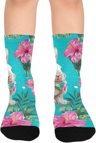 جوارب زرقاء للمشي لمسافات طويلة على شكل زهور أرنب استوائية - جوارب شتوية حرارية سميكة دافئة للأولاد والبنات للمدرسة، والارتداء اليومي والأنشطة الخارجية in Kuwait