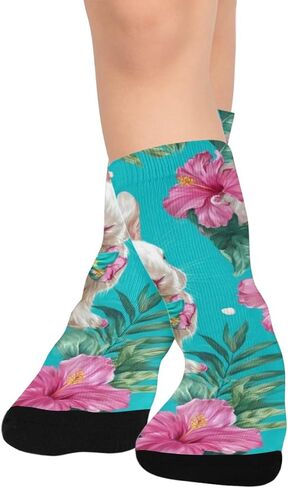 جوارب زرقاء للمشي لمسافات طويلة على شكل زهور أرنب استوائية - جوارب شتوية حرارية سميكة دافئة للأولاد والبنات للمدرسة، والارتداء اليومي والأنشطة الخارجية in Kuwait