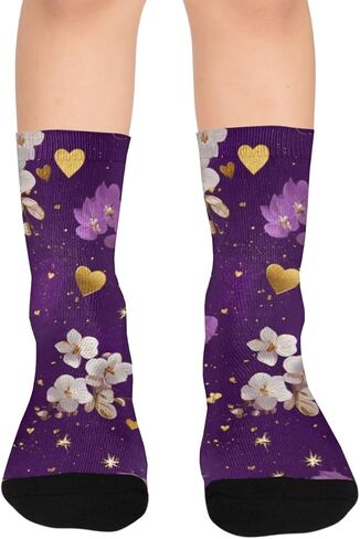 Purple Love Motif Hiking Socks - Toddler Boys & Girls Warm Thick Thermal Winter Crew Socks for School, Daily Wear & Outdoor Activities in Kuwait