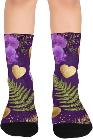 جوارب الأوركيد الذهبية للمشي على شكل زهرة أرجوانية - جوارب شتوية حرارية سميكة دافئة للأولاد والبنات للمدرسة، والارتداء اليومي والأنشطة الخارجية in Kuwait