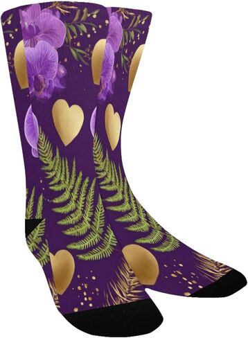 جوارب الأوركيد الذهبية للمشي على شكل زهرة أرجوانية - جوارب شتوية حرارية سميكة دافئة للأولاد والبنات للمدرسة، والارتداء اليومي والأنشطة الخارجية in Kuwait