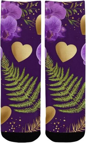 جوارب الأوركيد الذهبية للمشي على شكل زهرة أرجوانية - جوارب شتوية حرارية سميكة دافئة للأولاد والبنات للمدرسة، والارتداء اليومي والأنشطة الخارجية in Kuwait