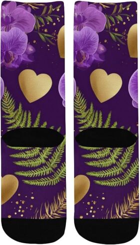 جوارب الأوركيد الذهبية للمشي على شكل زهرة أرجوانية - جوارب شتوية حرارية سميكة دافئة للأولاد والبنات للمدرسة، والارتداء اليومي والأنشطة الخارجية in Kuwait