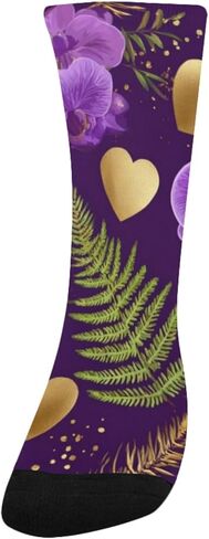 جوارب الأوركيد الذهبية للمشي على شكل زهرة أرجوانية - جوارب شتوية حرارية سميكة دافئة للأولاد والبنات للمدرسة، والارتداء اليومي والأنشطة الخارجية in Kuwait