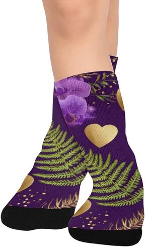 جوارب الأوركيد الذهبية للمشي على شكل زهرة أرجوانية - جوارب شتوية حرارية سميكة دافئة للأولاد والبنات للمدرسة، والارتداء اليومي والأنشطة الخارجية in Kuwait