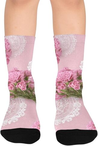 Lace Pink Roses Hiking Socks - Toddler Boys & Girls Warm Thick Thermal Winter Crew Socks for School, Daily Wear & Outdoor Activities in Saudi Arabia