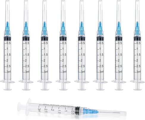 محاقن Luer Lock 3 مل، حقنة مختبر 3cc 23G 1 بوصة، مغلفة بشكل فردي، حزمة من 20 in Kuwait