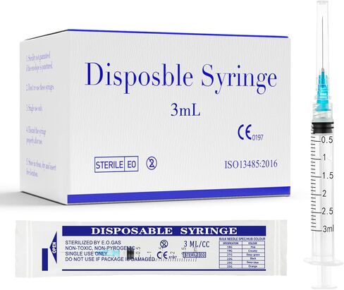 3ml Syringe with 23Ga 1inch Needle, 3cc Luer Lock Syringe for Scientific Labs, Measuring Liquid, Disposable Individually Packaged, Pack of 100 in Kuwait