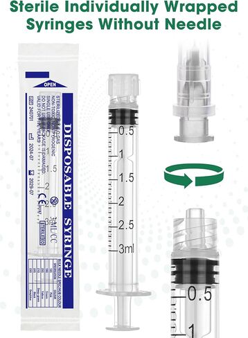 3mL Sterile Luer Lock Syringe Without Needle,Individually Wrapped, Leak-Proof Safety Lock Design for Lab Use and Home Care(10 Pack) in Kuwait
