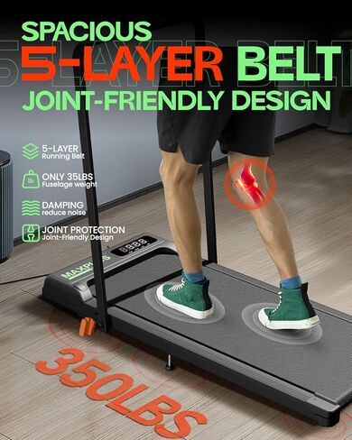 وسادة مشي قابلة للطي مع شريط مائل ومقبض، جهاز مشي صغير الحجم محمول 2 في 1 تحت المكتب للمكتب المنزلي، جهاز ركض للمشي بقوة 3.0 حصان بسعة 350 رطل مع شاشة LED وجهاز تحكم عن بعد in Kuwait