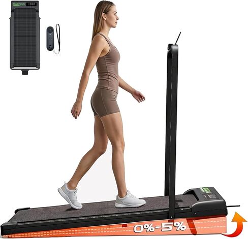 وسادة مشي قابلة للطي مع شريط مائل ومقبض، جهاز مشي صغير الحجم محمول 2 في 1 تحت المكتب للمكتب المنزلي، جهاز ركض للمشي بقوة 3.0 حصان بسعة 350 رطل مع شاشة LED وجهاز تحكم عن بعد in Kuwait