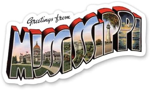 Squiddy Greetings from Mississippi - Vinyl Sticker Decal for Phone, Laptop, Water Bottle (4" Wide) in Saudi Arabia
