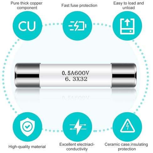 12 Pcs 0.5A 600V Fast Blow Action Multimeter Fuses Ceramic Nickel Plated Brass Fuses Made for DMMs 6.3 x 32 mm in Saudi Arabia